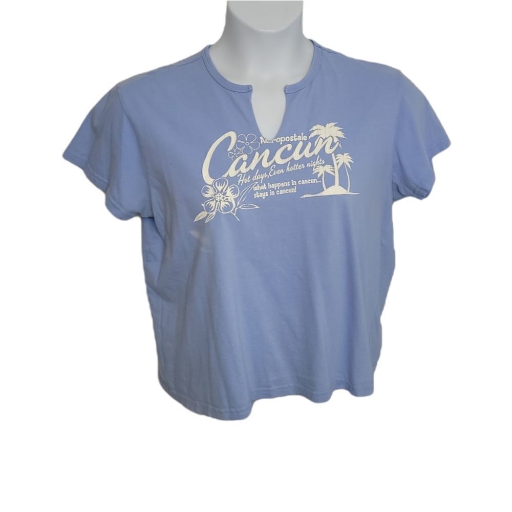 Y2K blue baby tee glitter graphic Cancun short sleeve‎ t-shirt XL
